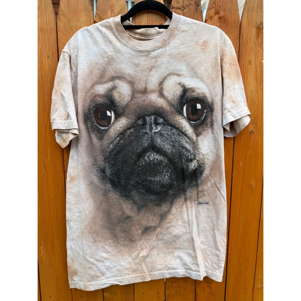 The Mountain Big Face Pug Dog Graphic Tie Dye T-Shirt Brown Tan Small 2011